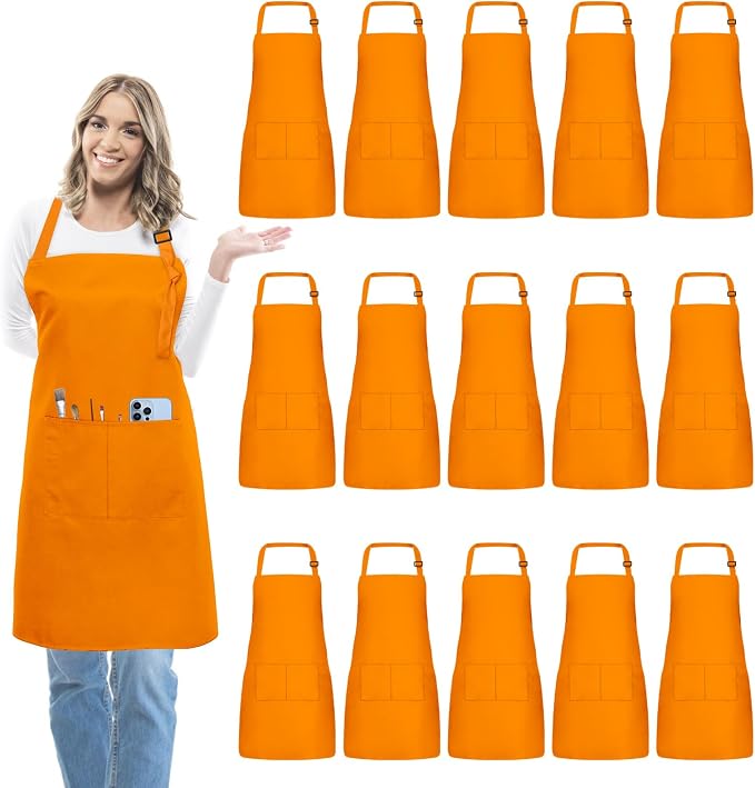 15 Pcs Adult Aprons Bulk with Pockets Adjustable Bib Chef Apron by IMERAGO