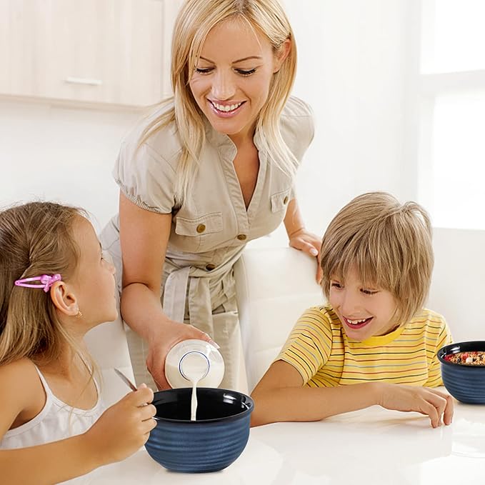 HASENSE Ceramic Cereal Bowls Set of 6, 20 Oz Navy Blue Stoneware Bowls - Image 3