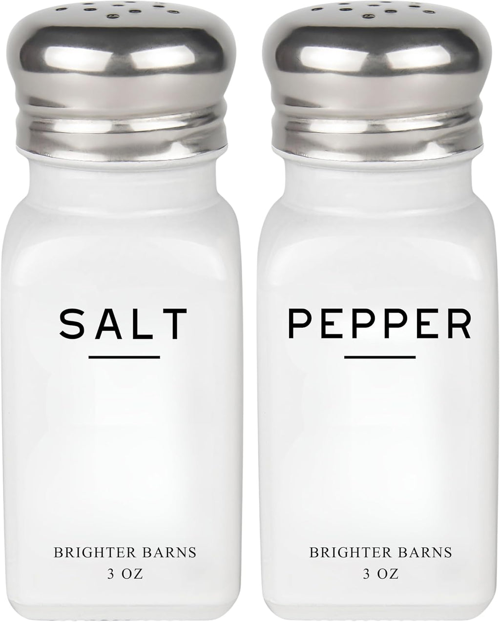 White Salt and Pepper Shakers Set by Brighter Barns - Dining Table Decor, Countertop Accessory - Neutral Minimalist Glass Salt Shaker - Modern Kitchen Accessories for Restaurant, Hotel, Airbnb (White)