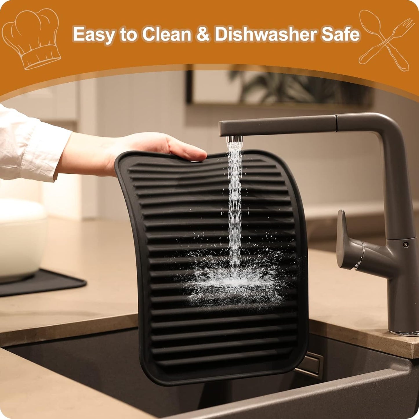 Joyhalo Trivets for Hot Dishes - Hot Pads for Kitchen 9'' x 12'', Silicone Trivets for Hot Pots and Pans, Hot Plates to Protect Table, Quartz Countertops Heat Resistance to 480°F, Set of 2, Black