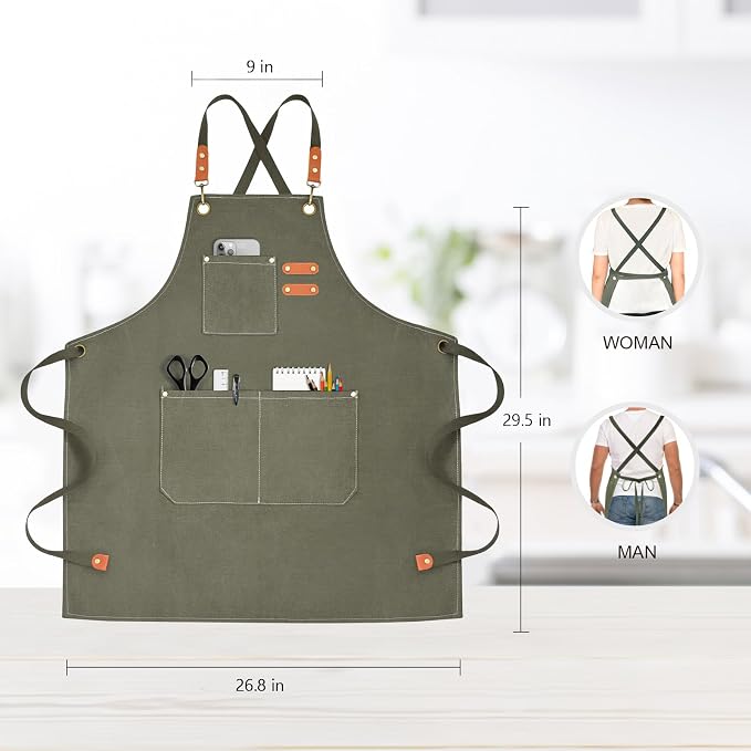 OUNLEN Chef Apron for Men Women Canvas Aprons - Image 2