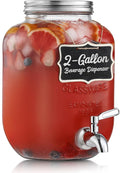 2 Gallon Glass Beverage Dispenser, 18/8 Stainless Steel Spigot and Lid by NETANY