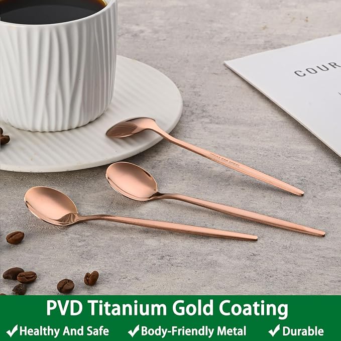 5.1Inch Stainless Steel Coffee & Tea Spoons Set, Rose Gold Teaspoon, Small - Image 7
