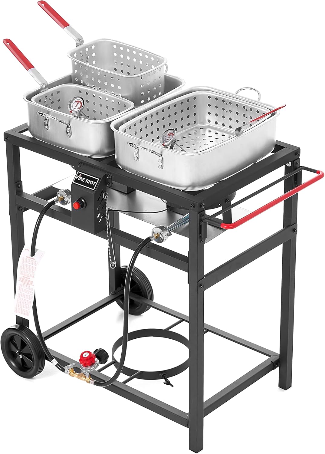 Propane Outdoor Double Burner Deep Fryer Cart, 2-18QT Aluminum Pots & Frying Baskets, Best for Fish Fry, Wings, Fries, Canjun Fry
