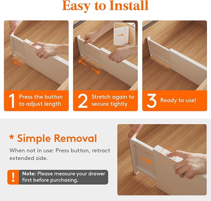 Lifewit 6 Pack 6" High Drawer Dividers 34-56cm/13.5-22" Adjustable Drawer - Image 3