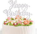 Happy Birthday Cake Toppers 9 Inch Glitter Happy Birthday Cake Pick for Birthday Anniversary Theme Party Cake Decorations Supplies - Silver