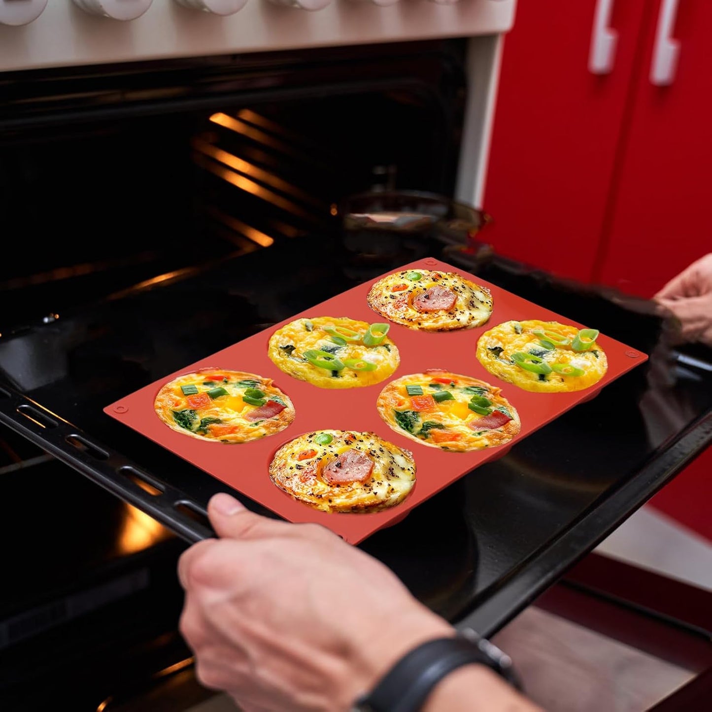 Palksky Silicone Egg Molds for Oven Baking, 3 Pcs 6-Cavity Silicone Egg Bite Molds for Breakfast Sandwiches, Non-Stick 3" Muffin Top Pans/Whoopie Pie Pan