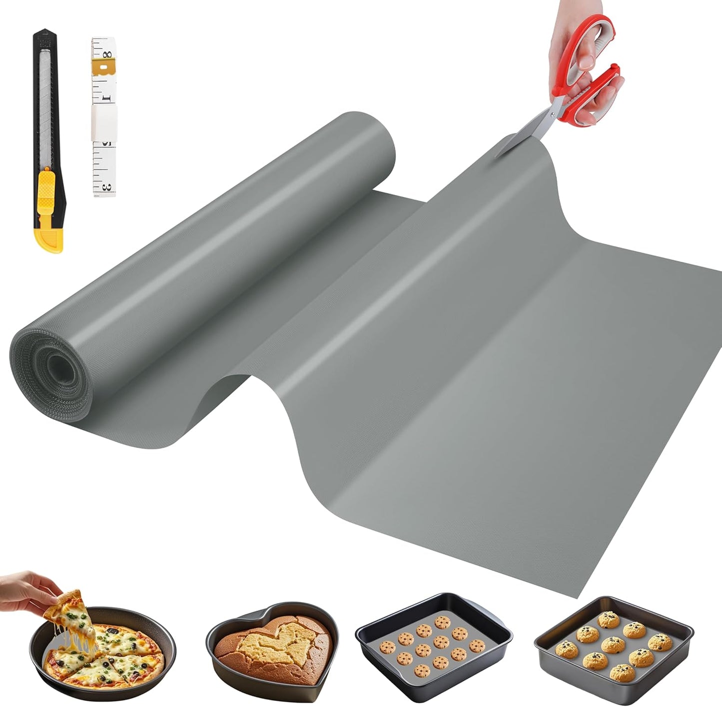 Silicone Baking Mat, 20 IN x 6 FT Free Cutting Baking Sheet,Non-Stick Reusable Dough & Pastry Mat,Non-Slip Silicone Mat Roll for Air Fryer Liner,Freeze Dryer,Oven Baking Pan,Kitchen Counter