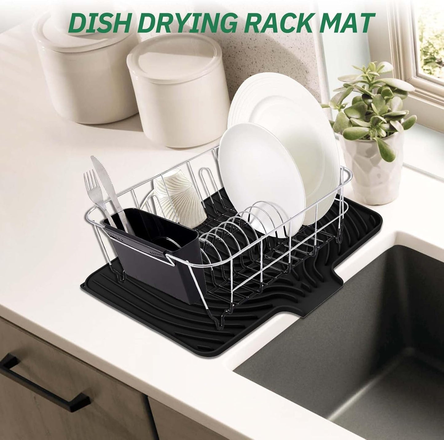 GUUKIN Dish Drying Mat, 17.7" x 11.8 " Drying Matt Kitchen Counter,Non-Slip Drying Pad, Easy Clean Pad for Countertop Protection, Multi-Functional Use (Black)