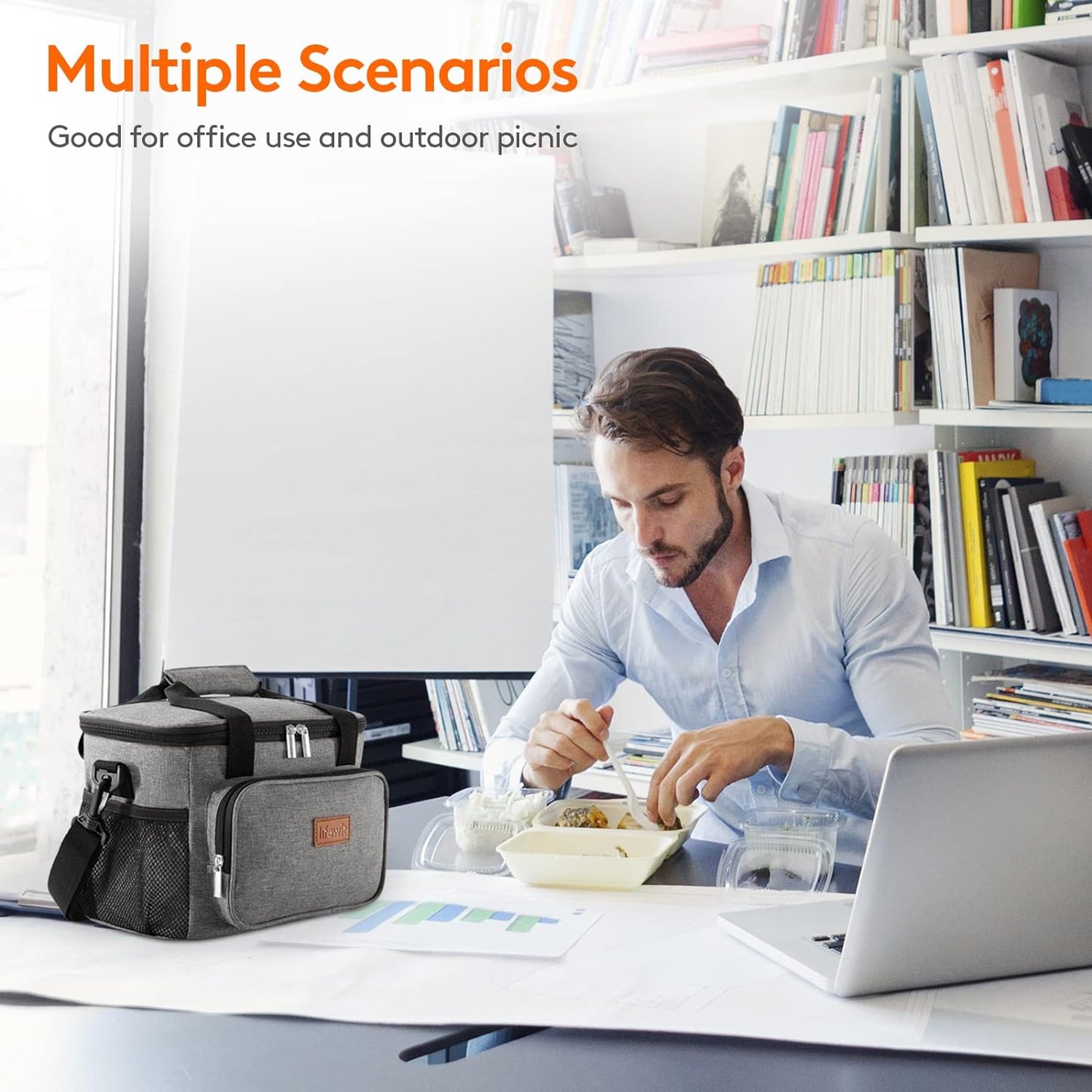 Lifewit Medium Lunch Bag Insulated Lunch Box Soft Cooler Cooling Tote for Adult Men Women, Gray 12-Can (9L)