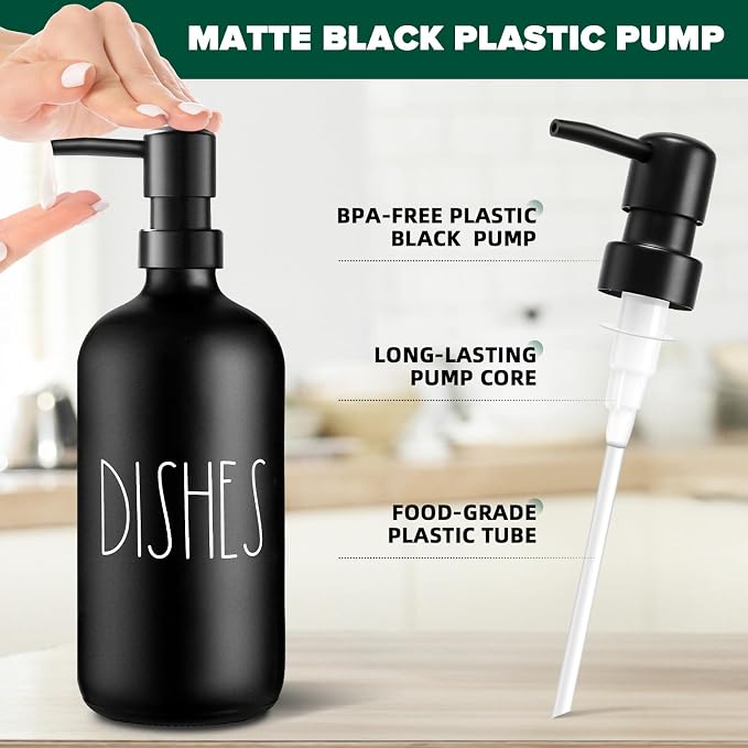 VIMERPA Hand and Dish Soap Dispenser Set, Matte Black Hands Dishes Soap - Image 4