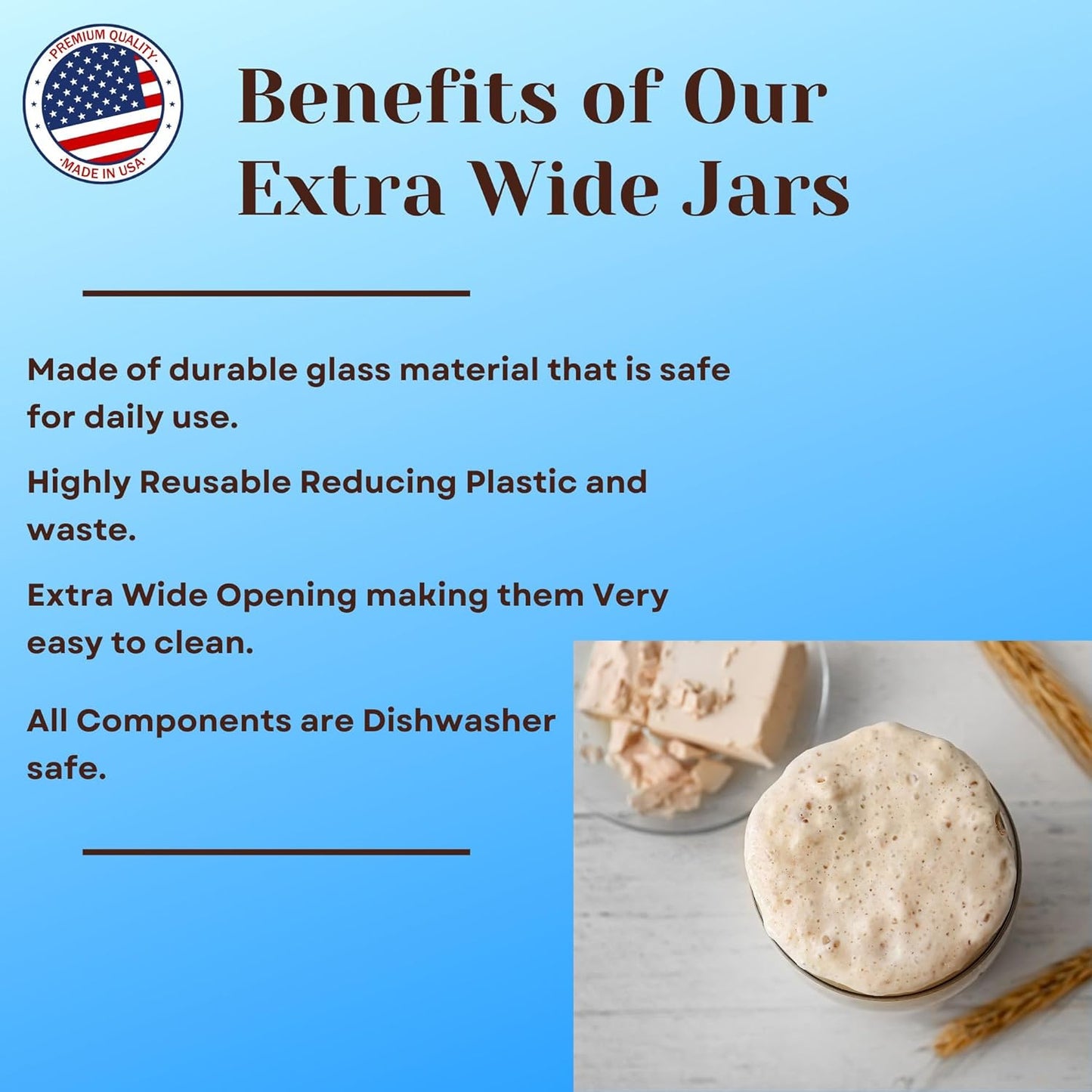 Jarming Collections Mason Jars - 16 oz Glass Extra Wide Mouth Pint Storage Jars with BPA Free Plastic Lids - Made in USA