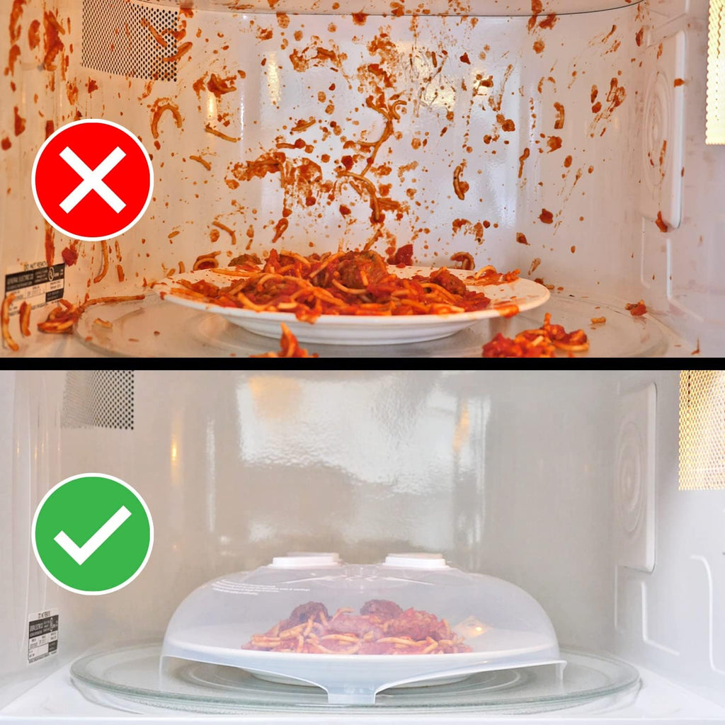 Magnetic Splatter Cover, 12-Inch Clear BPA-Free Food Lid, Vented Plate Guard with Steam Vents, Anti-Splash Microwave Lid, Dishwasher Safe, Space-Saving Magnetic Storage - Ivory