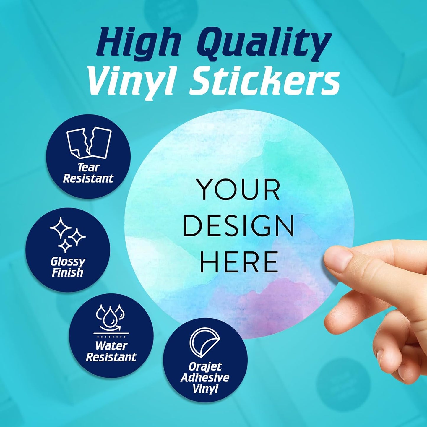 100 Custom Vinyl Stickers - Upload Your own Image, Text, Design, Logo - Personalized Logo Labels for Handmade, Packaging, Bottle, Jars, Candle, Brand Stickers (Sky Blue, 5x5)