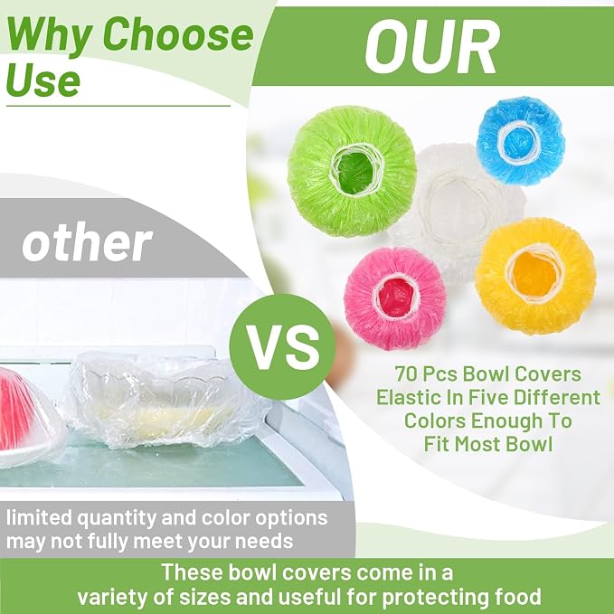 70 Pcs Bowl Covers, 5 Size Plastic Food Covers - Image 2