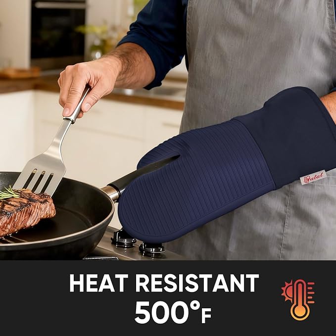 YUTAT Silicone Oven Mitts, High Heat Resistant Up to 500 Degrees, Waterproof - Image 7