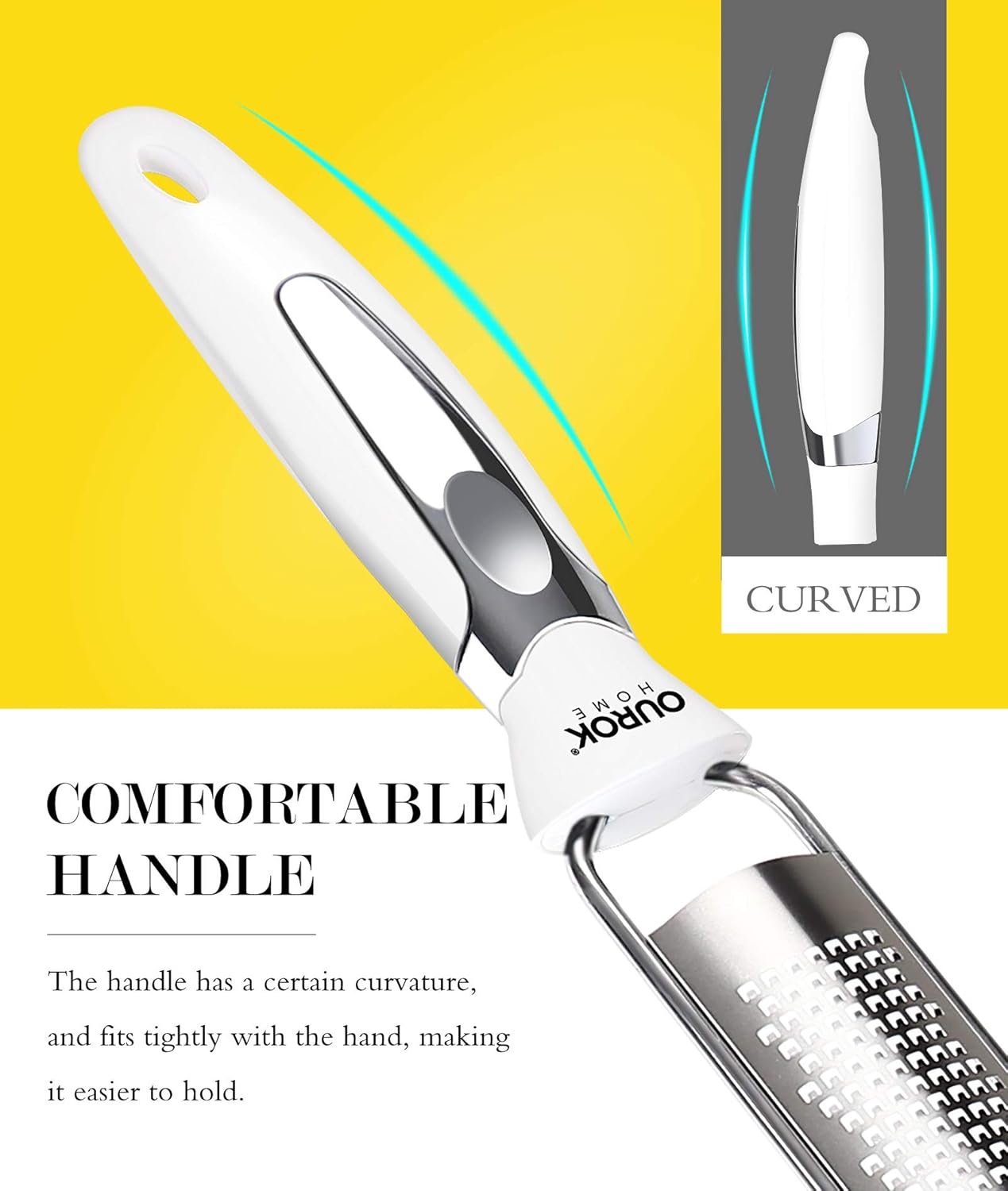 Ourokhome Kitchen Lemon Zester, Stainless Steel Hand Held Parmesan Cheese Grater for Ginger, Chocolate, Coconut, Lime, Nutmeg, Citrus, Fruit, Vegetable with Cleaning Brush, Dishwasher safe, White