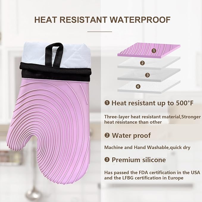 Silicone Oven Mitts-13.6 in Extended Oven Mitts Heat Resistant 500F, Oven Gloves - Image 3