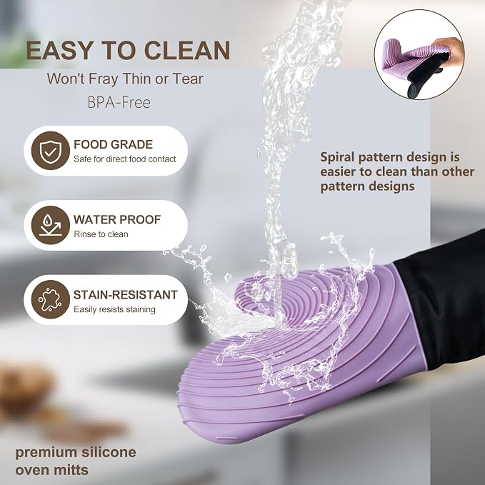 Silicone Oven Mitts-13.6 in Extended Oven Mitts Heat Resistant 500F, Oven Gloves - Image 7