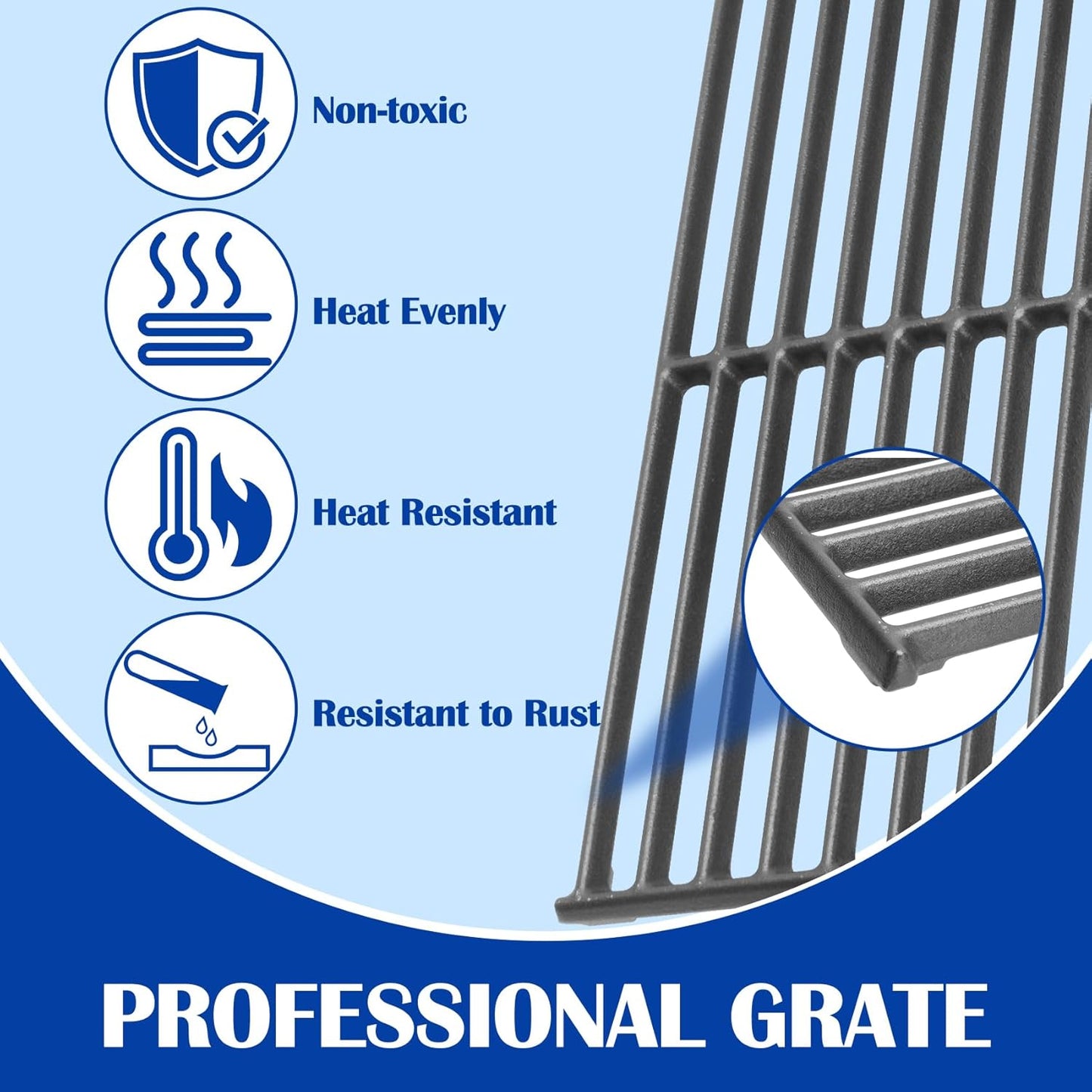 SafBbcue 16517 Cast Iron Graets for Bull 4 Burner Grill Replacement Parts Bull Angus 47628 47629 Bull Steer 69008 69009 Bull Outlow 26038 26039 Lion Premium 75000 Grill Parts