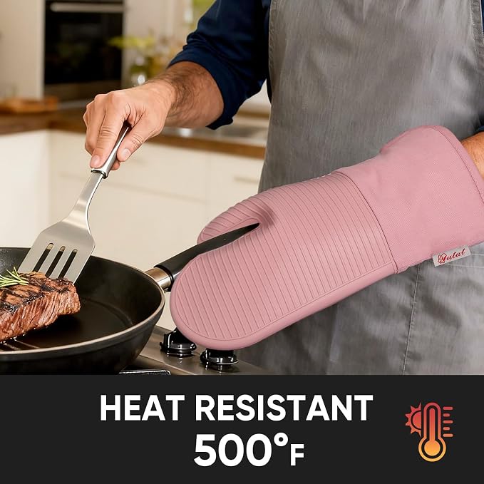 YUTAT Silicone Oven Mitts, High Heat Resistant Up to 500 Degrees, Waterproof - Image 7