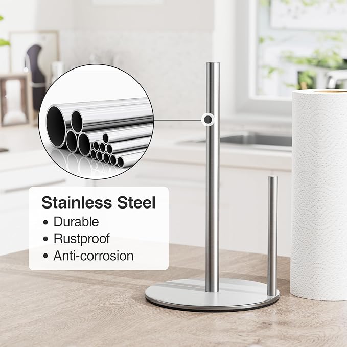 Paper Towel Holder Silver, Premium Stainless Steel Kitchen Roll Dispenser - Image 3