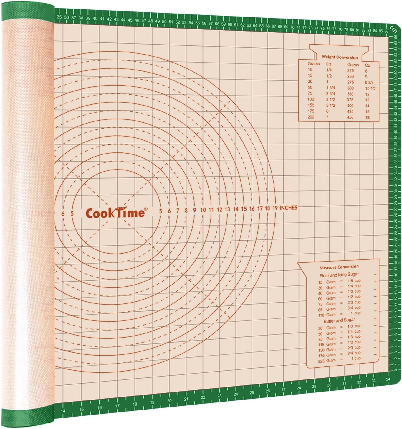 Silicone Pastry Mat 36 x 24 Inch - Larger Silicone Baking Mat for Rolling Dough,Non Slip Dough Sheet with Measurement,Perfect for Making Pie,Pizza(Green)