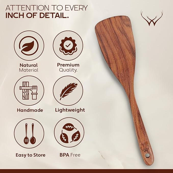 20 Pcs Teak Wooden Utensil Set – Premium Cooking Utensils Set, Natural Wooden - Image 7