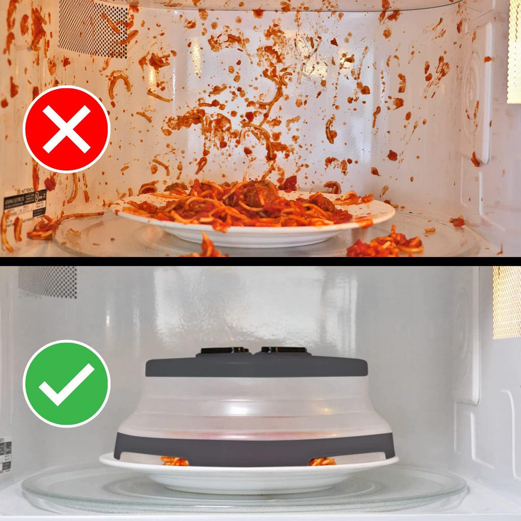 Magnetic Microwave Splatter Cover, Collapsible Microwave Cover for Food - Vented & Magnetic Microwave Plate Cover, 10-inch, BPA-Free - Graphite