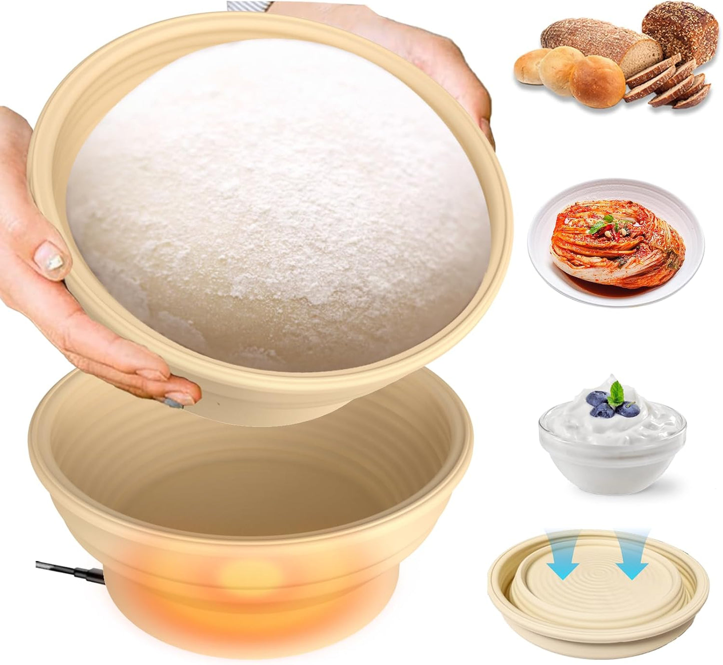 2 PACK Heating Sourdough Bread Baking Supplies,Bread Proofer Sourdough Starter Warmer with 4 Temperature Settings, Round 9 Inch Foldable Proofing Box,Yogurt & Warming Pet Food