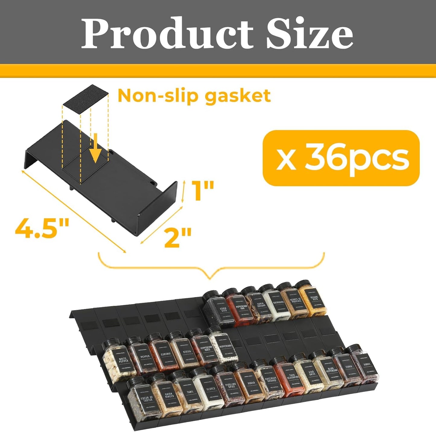 Famhap Spice Drawer Organizer, 36PCS Interlocking Expandable Seasoning Rack Tray Insert for Kitchen Drawers, Spice Rack Drawer for Spice Jars