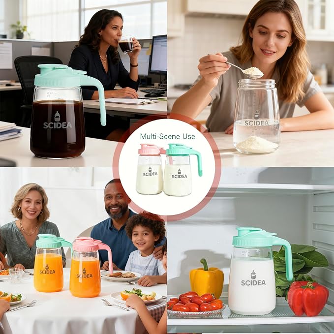 32oz Glass Pitcher with Lid, Heat & Cold Resistant, Leak-Proof Wide-Mouth Milk - Image 8