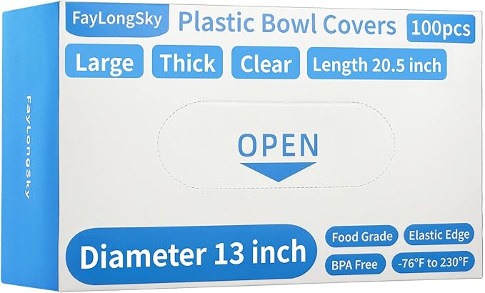 100 Boxed Bowl Covers Bread Proofing Large Thick Clear Plastic Wrap by FAYLONGSKY