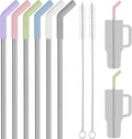 Tomorotec 40oz Straws, 13 Inch Stainless Steel Straw with Silicone Extender Tip for Stanley Adventure Quencher Tumbler 6-Pack with 2 Brushes, 0.35" Diameter Straws Food Grade BPA-Free Colorful Set