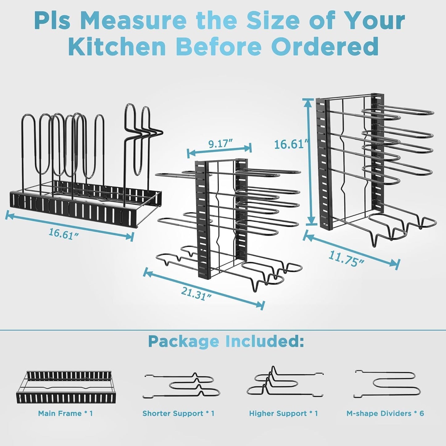 ORDORA Pots and Pans Organizer for Cabinet 16.61'' Height, 8 Tier Pot Organizers Rack with 3 DIY Methods, Adjustable Pan Organizer under Cabinet Kitchen Organization and Storage