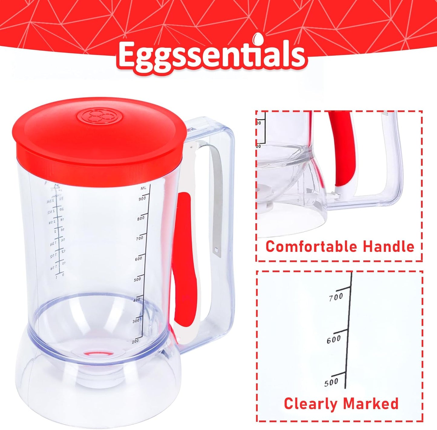Eggssentials Pancake Batter Dispenser - Batter Dispenser with Squeeze Handle for Cupcakes - Pancakes - Cookie Cakes - Waffles - and Biscuit Separation.