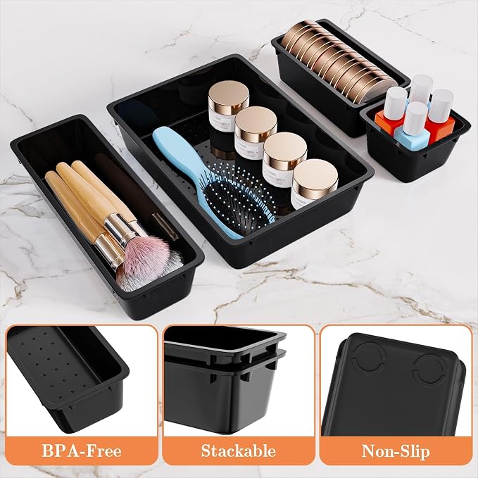 SpaceHacks 25 PCS Plastic Drawer Organizer Set, 4-Size Versatile Organizer - Image 3