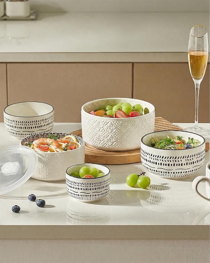 Metahom Ceramic Bowls with Lids Set of 3, Nesting Bowls - Image 5