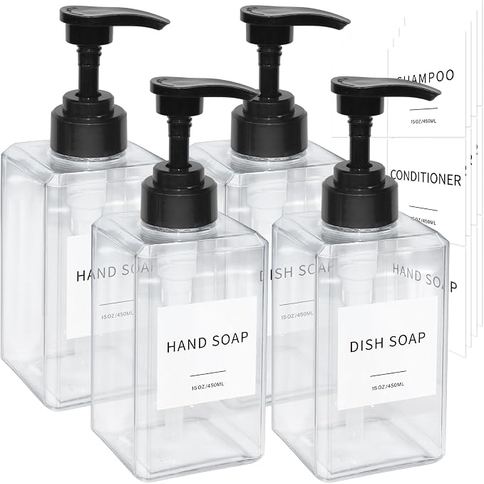 Clear Soap Dispenser with Waterproof Labels, Thickened Plastic Hand Soap by Lewistin
