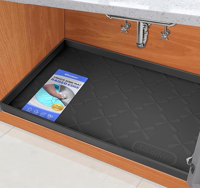 SIKADEER 37" x 22" Under Sink Mat Waterproof, Silicone Mat Kitchen Drawer Shelf by SIKADEER