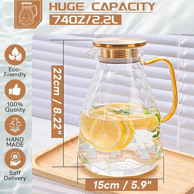 Yirilan Glass Pitcher, 2.2 Liter Water Pitcher - Image 2