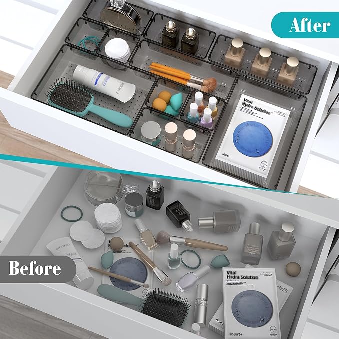 StorMiracle 7 PCS Clear Plastic Drawer Organizers Set, 4 Size Desk Drawer - Image 4