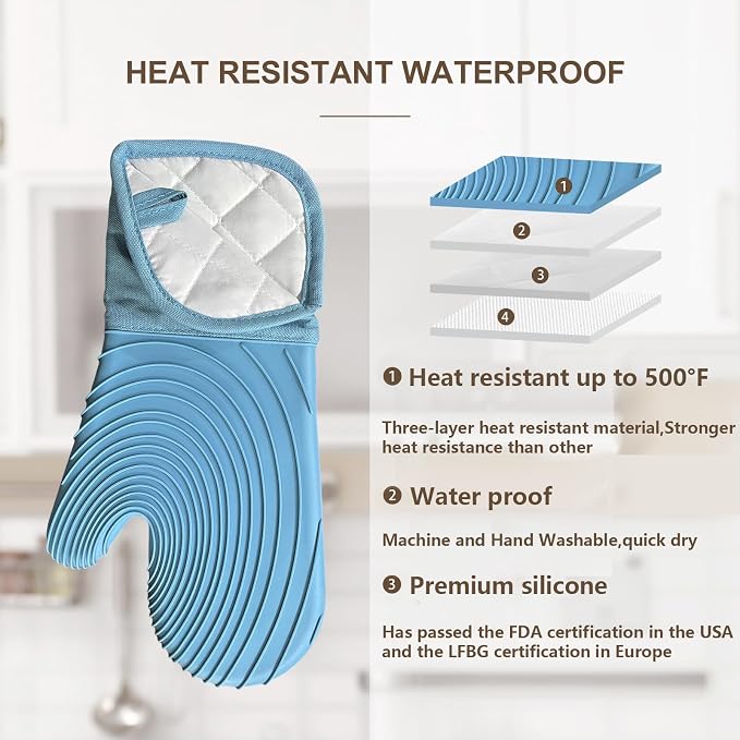 Silicone Oven Mitts-13.6 in Extended Oven Mitts Heat Resistant 500F, Oven Gloves - Image 3