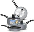 SereneLife Kitchenware Pots & Pans Basic Kitchen Cookware, Black Non-Stick Coating Inside, Heat Resistant Lacquer (6-Piece Set), One Size, Gray
