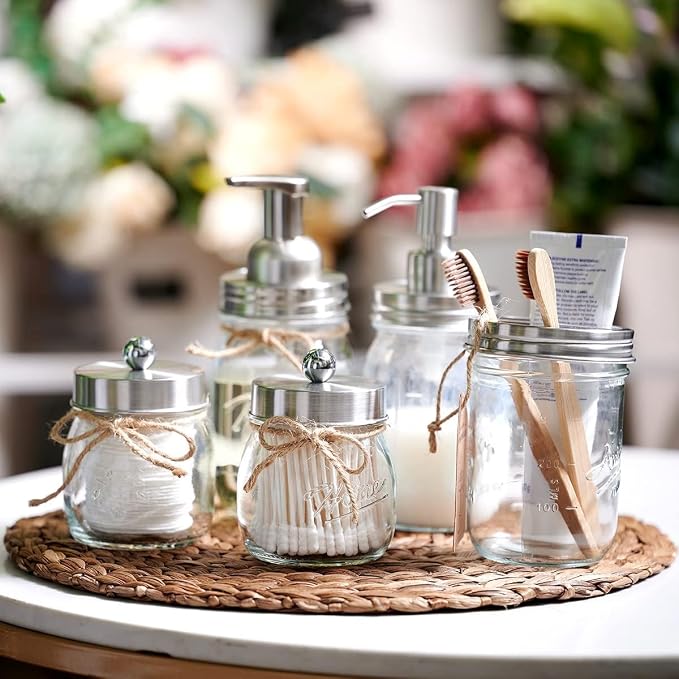 Amolliar Mason Jar Liquid Soap Dispenser, Stainless Steel Mason Jar Lid & Pump - Image 3