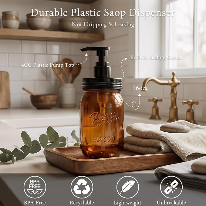 Amolliar Plastic Mason Jar Soap Dispenser - Image 2