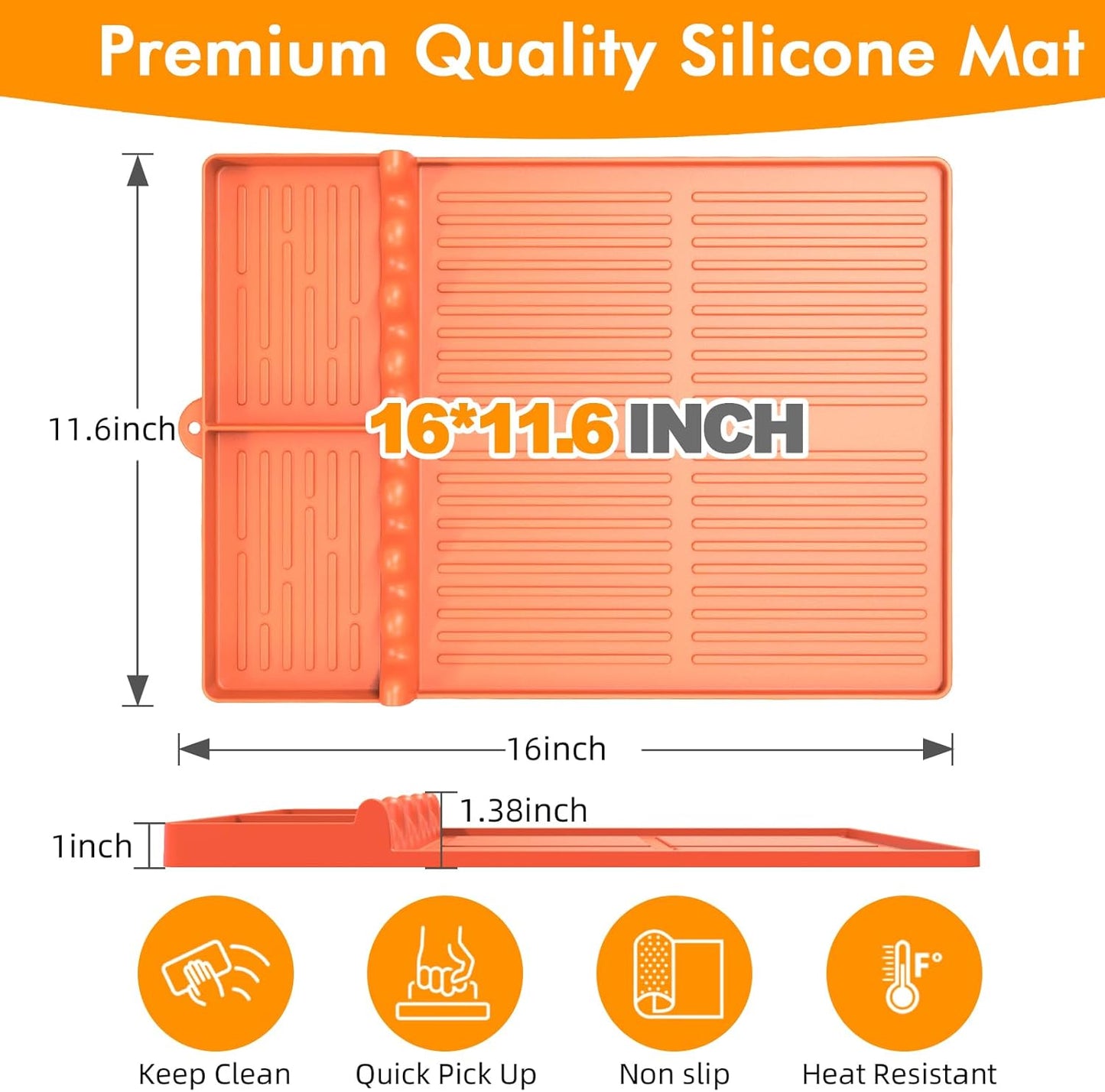 Silicone Griddle Tool Mat Compatible with Blackstone, Spatula Mat with Drip Pad Blackstone Griddle Accessories, Grill Side Shelf Utensil Pad, BBQ Grilling Accessories Gifts for Men(Orange)