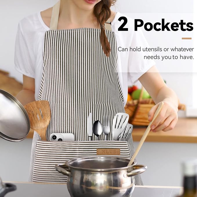 NLUS 2 Pack Kitchen Cooking Aprons, Adjustable Bib Soft Chef Apron - Image 4