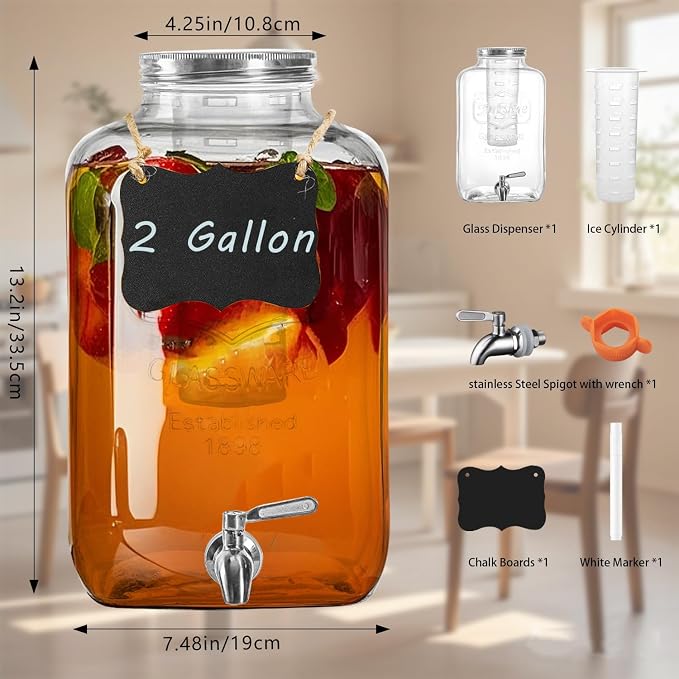 2 Gallon Glass Drink Dispenser - Image 2