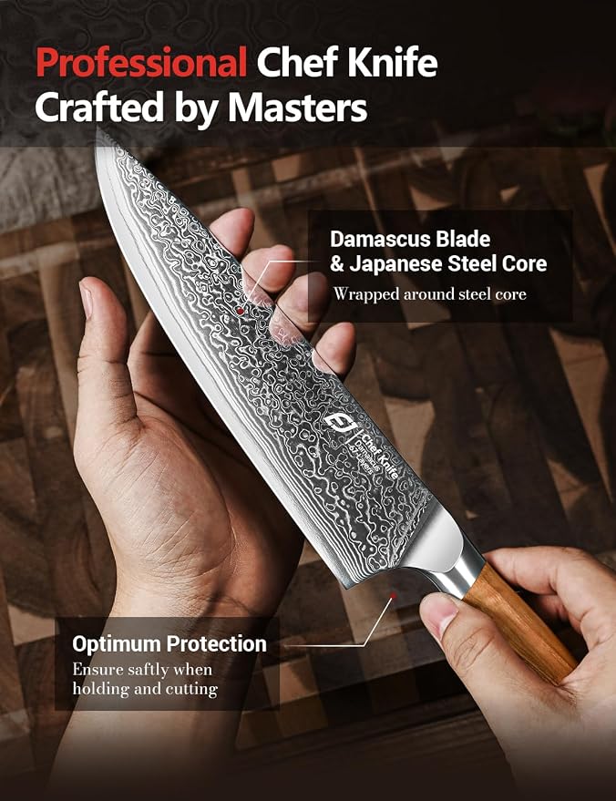 Damascus Chef Knife in Japanese Steel, 67-Layers Damascus Kitchen Knife - Image 5